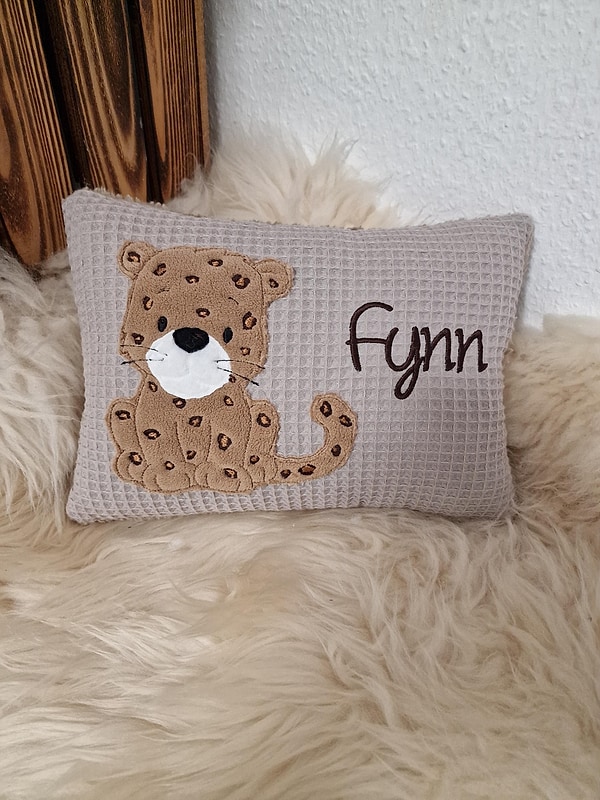 Kissen Taufkissen Leopard beige (hell) Waffel & Wunschnamen W1696