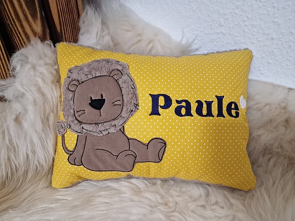 Kissen Taufkissen Löwe Punkte senfgelb & Wunschnamen W1086
