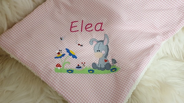 Babydecke Decke Kuscheldecke Esel & Wunschnamen W52