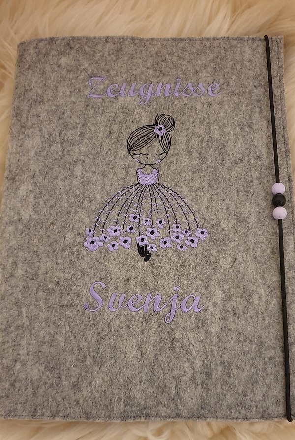 Zeugnismappe Ballerina Mädchen Blumen flieder mit Namen W96