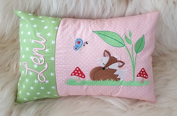 Kissen Fuchs grüne Sterne rosa Punkte & Wunschnamen W1050