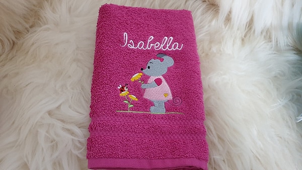 Handtuch Maus Mäuschen rosa Kleid mit Namen bestickt W461