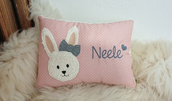 Kissen Taufkissen Hase Hasenmädchen rosa Punkte & Wunschnamen W845