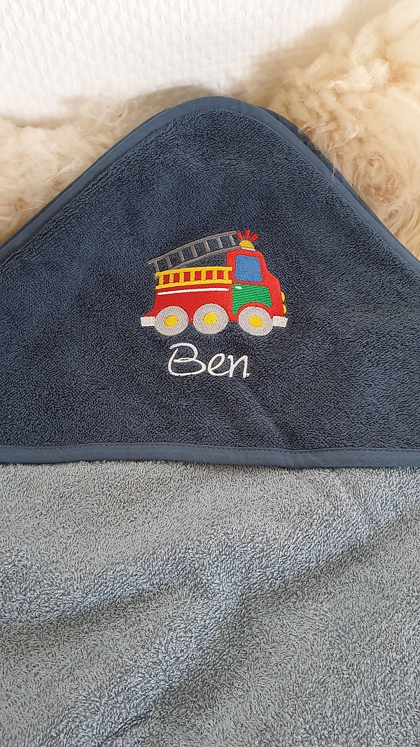 Babybadetuch Kapuzenhandtuch Feuerwehr stahl-dunkelblau & Wunschname W543