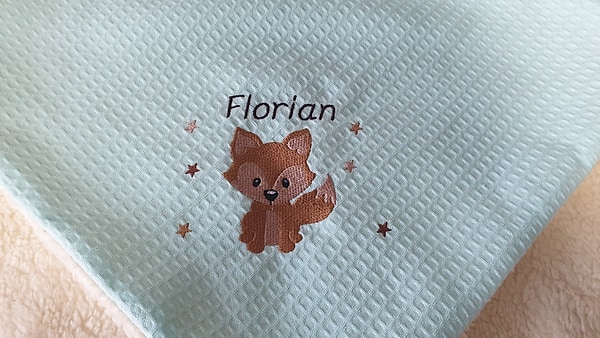 Babydecke Decke Kuscheldecke Waffelpique Fuchs Sterne mint & Wunschnamen W60