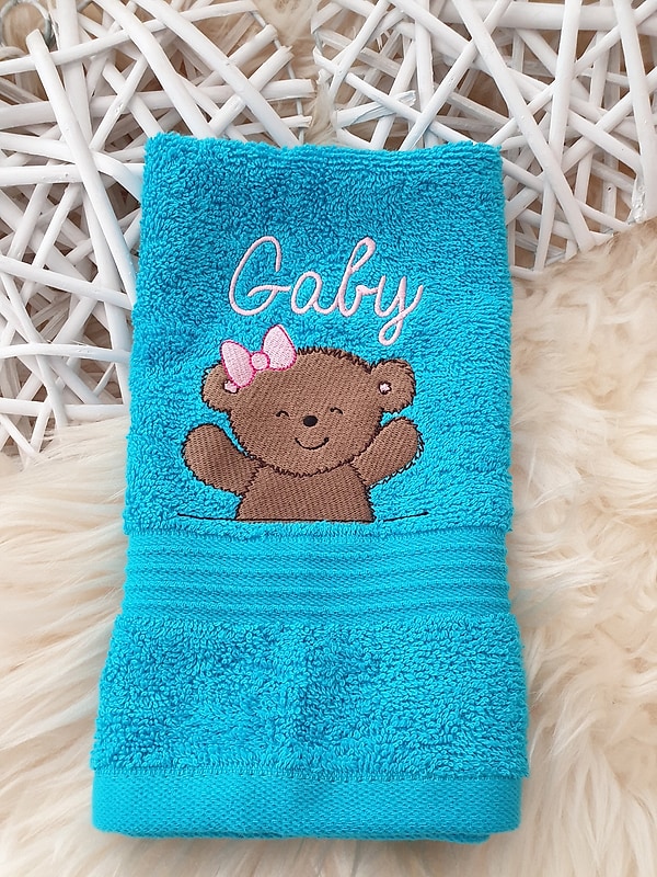 Handtuch Bär Teddy Bärchen Schleife mit Namen bestickt W386