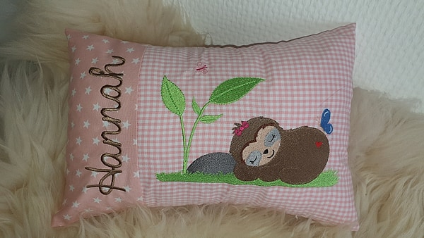 Kissen Faultier Sterne Karo rosa & Wunschnamen W830