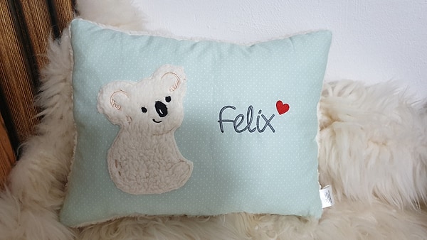 Kissen Taufkissen Koala mit Herz Punkte mint & Wunschnamen W1421