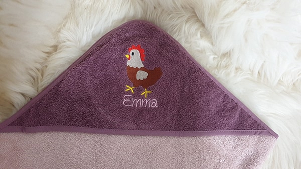 Babybadetuch Kapuzenhandtuch Huhn & Wunschname W416