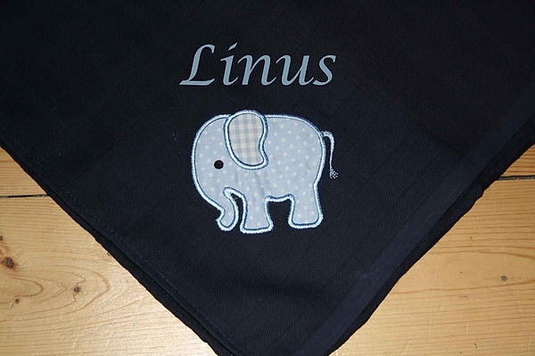 Mullwindel Spucktuch Elefant dunkelblau hellblau mit Namen W291