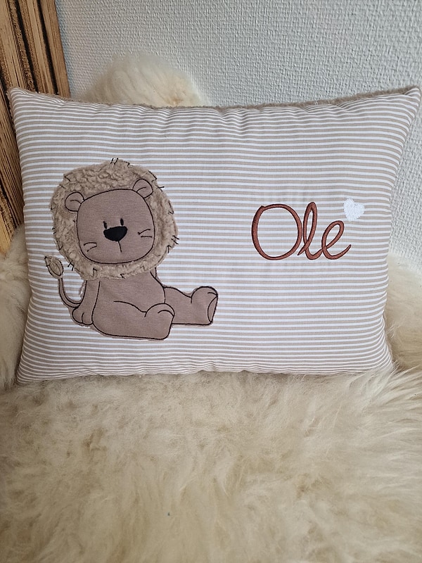 Kissen Löwe Streifen beige & Wunschnamen W1796