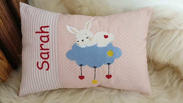 Kissen Hase Wolke Herzchen Sternchen rosa & Wunschnamen W1450