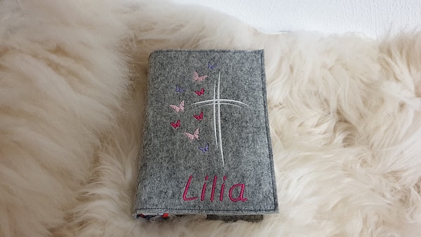 Gotteslobhülle Hülle Gesangsbuchhülle Kreuz Wollfilz mit Namen W638