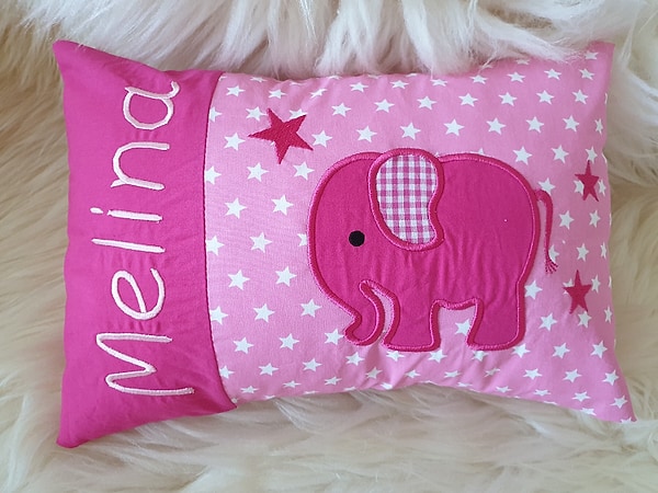 Kissen Elefant pink dunkelrosa & Wunschnamen W1233
