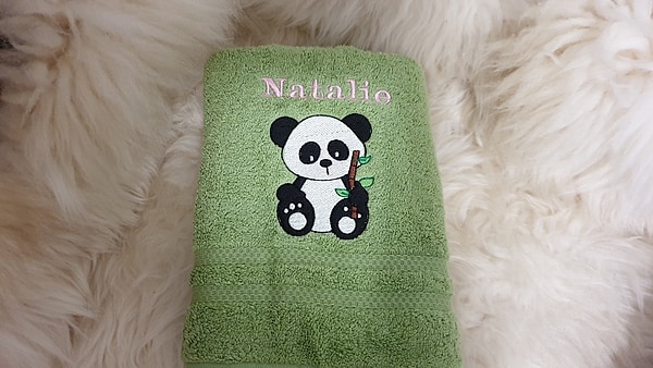 Handtuch Panda mit Namen bestickt #1 W548