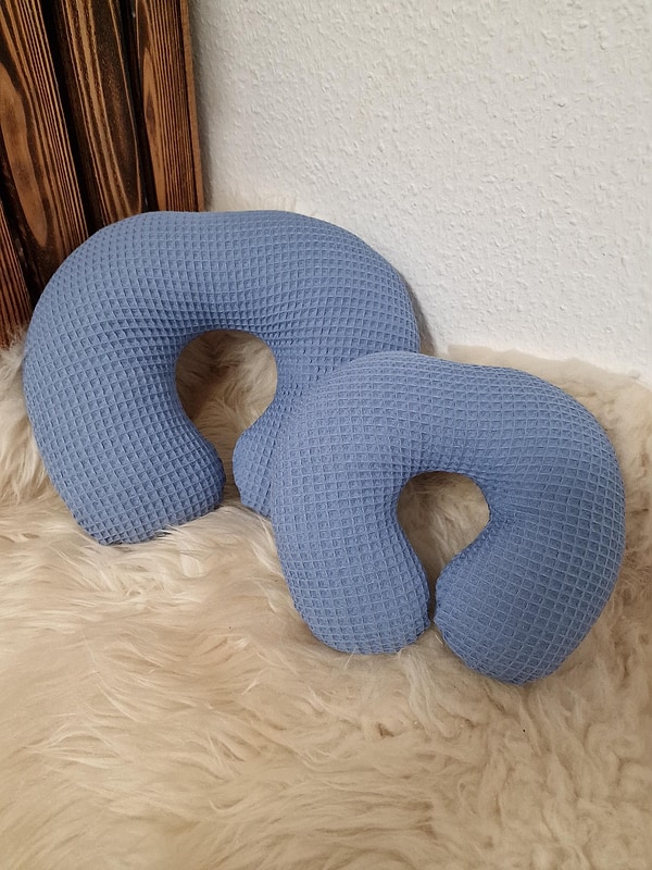 Nackenhörnchen Nackenstütze Reisekissen Waffel Waffelpique jeansblau W163