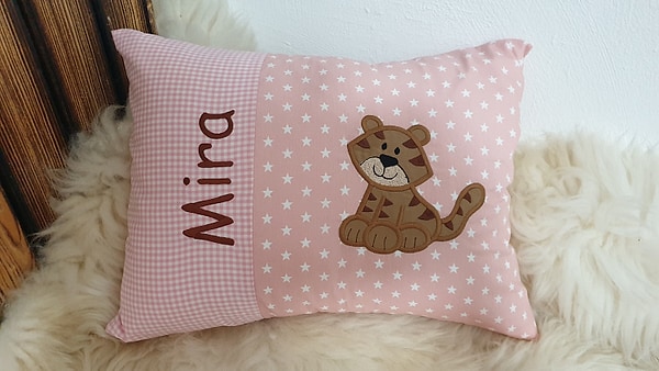 Kissen Tiger rosa Karo Sterne & Wunschnamen W1167