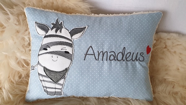 Kissen Taufkissen Zebra Punkte hellblau & Wunschnamen W973