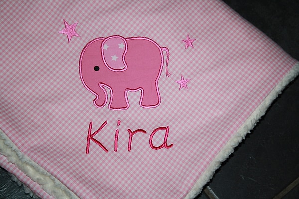 Babydecke Decke Kuscheldecke Elefant 3 kleine Sterne rosa Karo & Wunschnamen W58