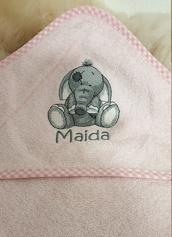 Babybadetuch Kapuzenhandtuch Elefant rosa & Wunschname W482
