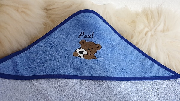 Babybadetuch Kapuzenhandtuch Teddy Fußball & Wunschname W531
