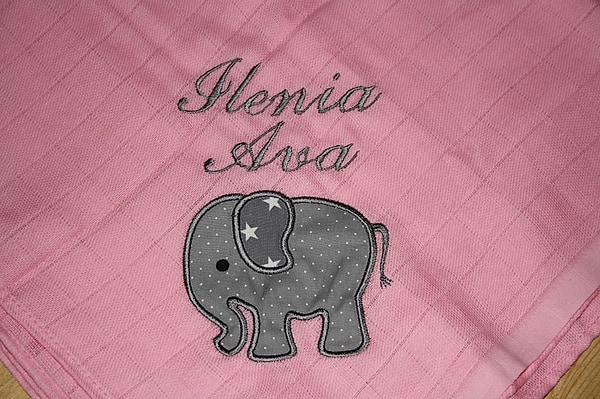 Mullwindel Spucktuch Elefant rosa grau mit Namen W313