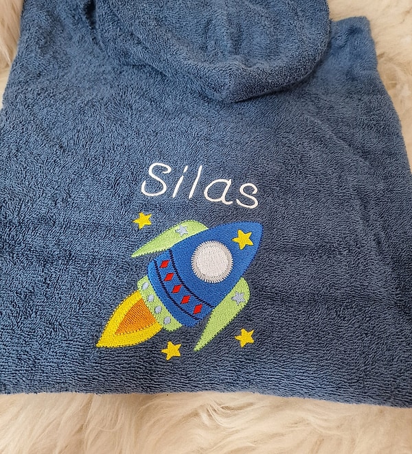 Badeponcho Poncho Rakete stahlblau mit Wunschnamen W575