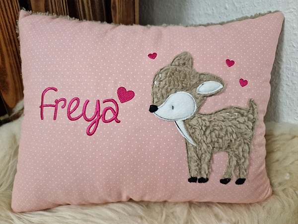 Kissen Taufkissen Reh Kitz rosa Punkte Plüsch & Wunschnamen W850