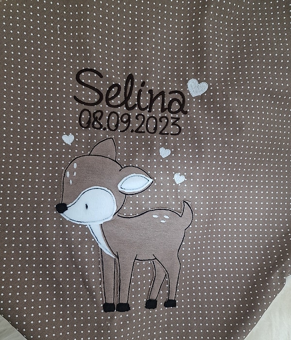 Babydecke Decke Kuscheldecke Reh Punkte beige (dunkel) Punkte & Wunschnamen W54
