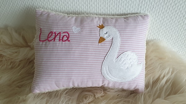 Kissen Taufkissen Schwan Schwankönigin rosa Streifen & Wunschnamen W1112