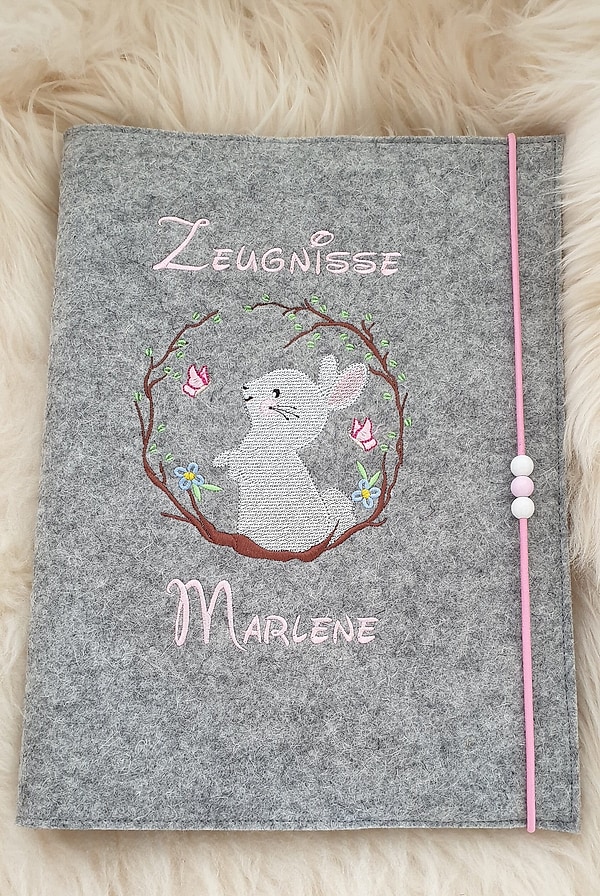 Zeugnismappe Hase Häschen Wollfilz mit Namen W109