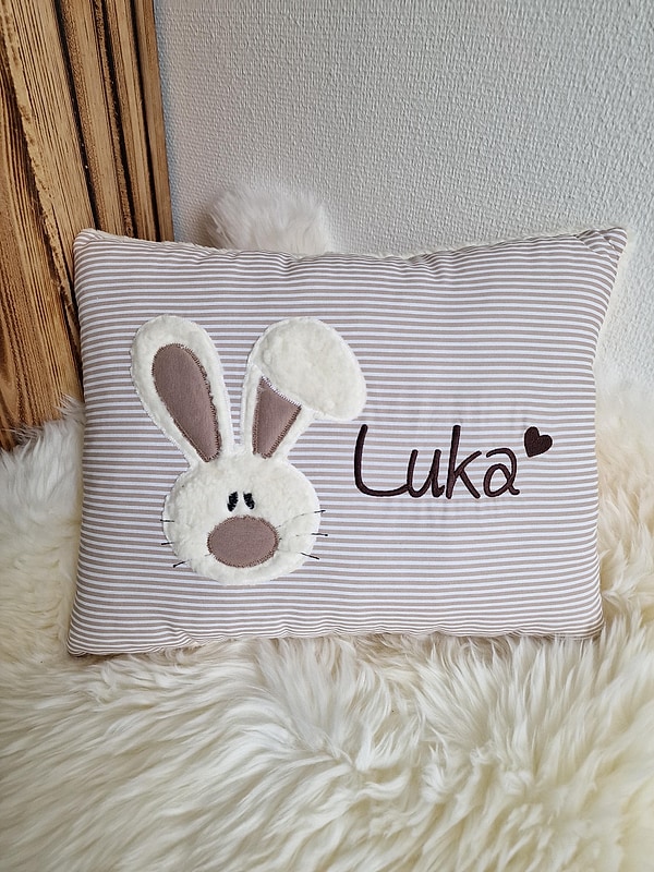Kissen Hase Osterhase Häschen Schlappohr Streifen beige & Wunschnamen W1822