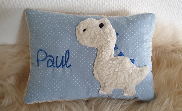 Kissen Taufkissen Dino Dinosaurier blaue Punkte & Wunschnamen W861