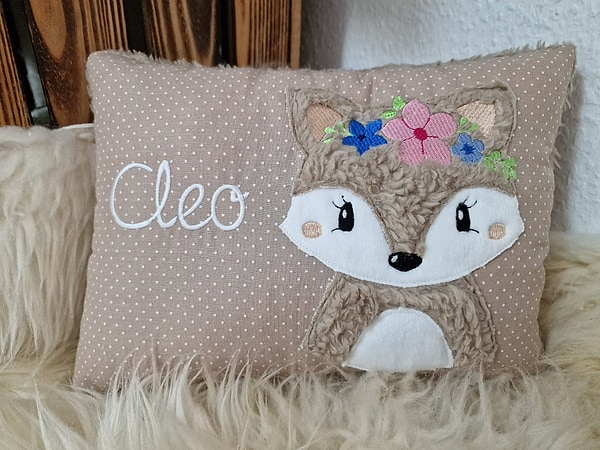 Kissen Taufkissen Fuchs Fuchsmächen Boho (hell) Punkte Plüsch & Wunschnamen W905