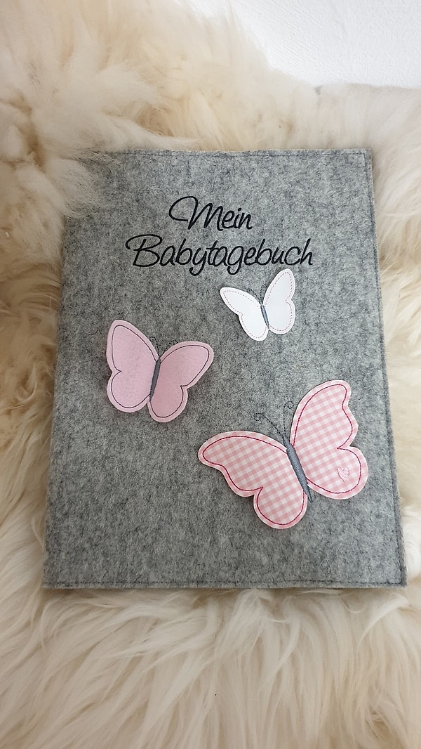 Babytagebuch Babyalbum Babybuch rosa Schmetterlinge 3D W33