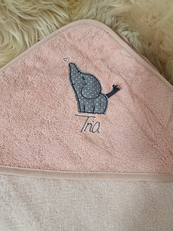 Babybadetuch Kapuzenhandtuch Elefant rosa hellrosa & Wunschname W1568