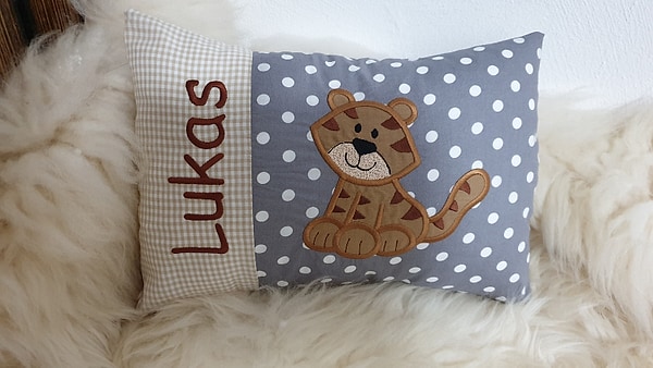 Kissen Tiger beige grau Dots & Wunschnamen W853