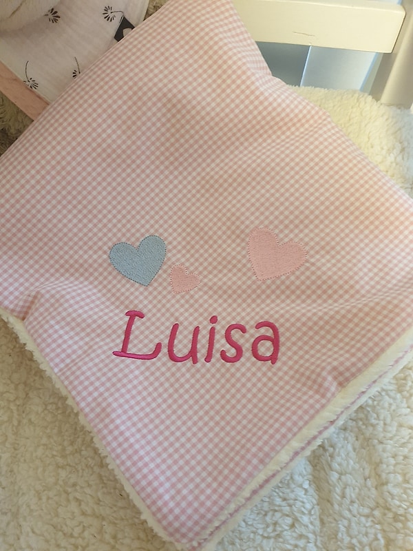 Babydecke Decke Kuscheldecke Herz Herzchen Karo rosa & Wunschnamen W63
