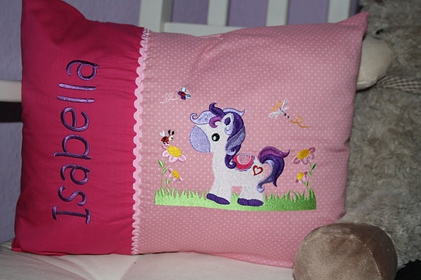 Kissen Pony pink Punkte rosa & Wunschnamen W1422