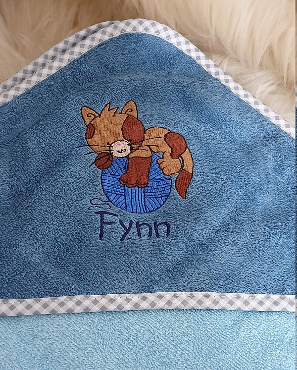 Babybadetuch Kapuzenhandtuch Katze petrol & Wunschname W433