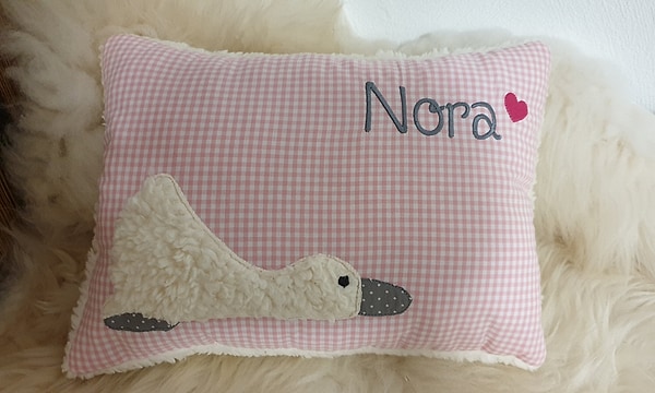 Kissen Ente Entchen rosa kariert & Wunschnamen W1142
