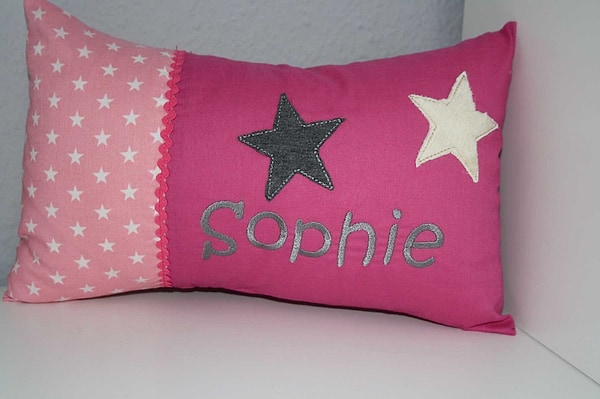 Kissen 2 Sterne rosa Sterne pink & Wunschnamen W1095