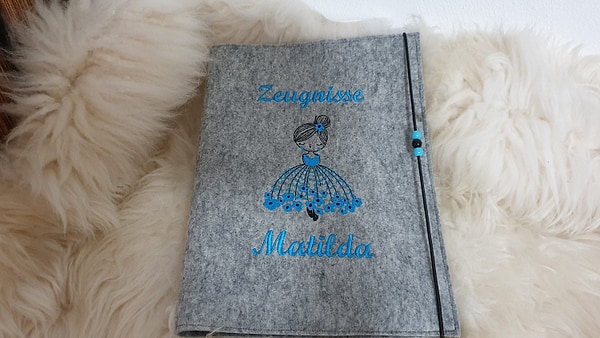 Zeugnismappe Ballerina Mädchen türkis Blumen Wollfilz mit Namen W121
