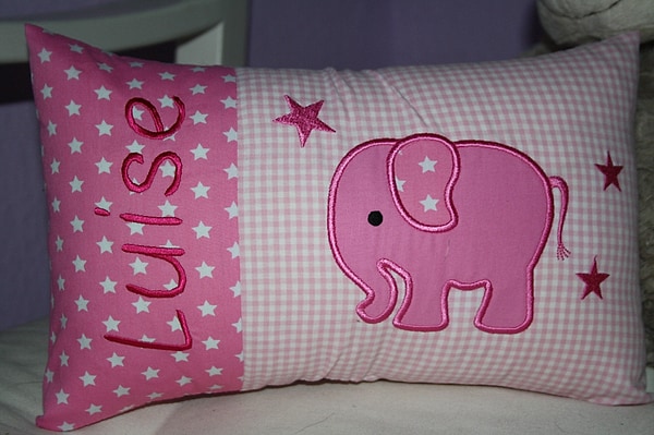 Kissen Elefant hellpink rosa Karo & Wunschnamen W1332