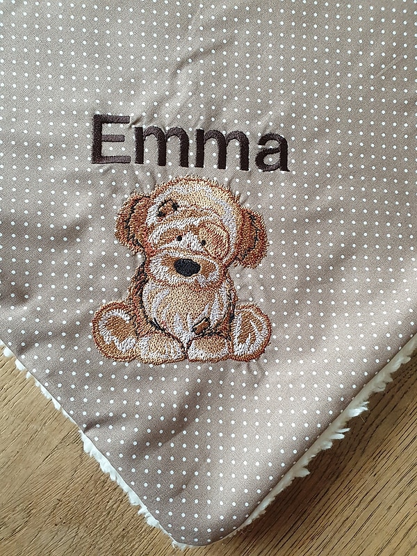 Babydecke Decke Kuscheldecke Hund Punkte beige & Wunschnamen W81