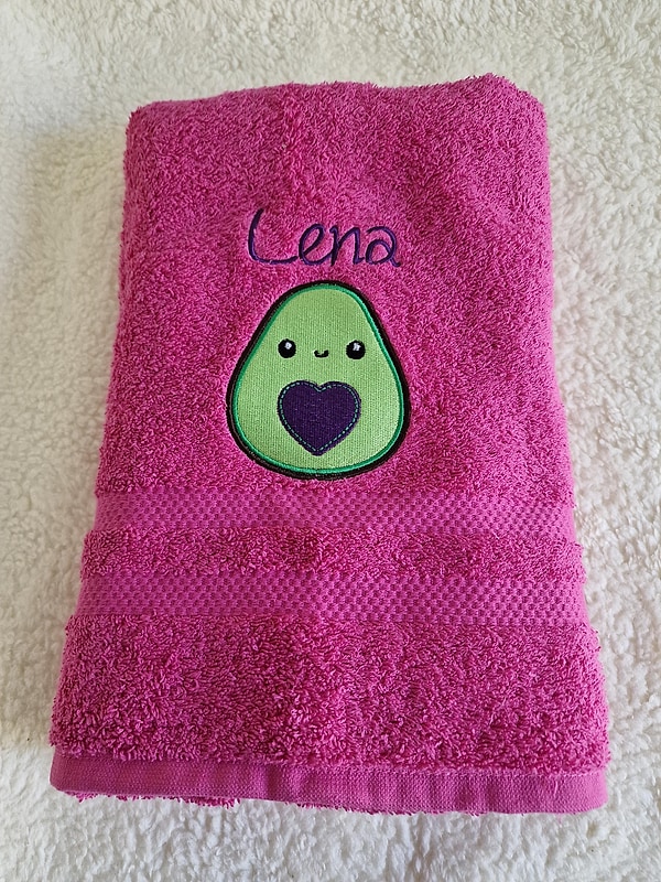 Handtuch Avocado pink mit Namen bestickt W1767
