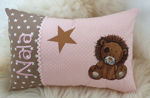 Kissen Löwe Stern Sterne beige rosa Punkte & Wunschnamen W1366