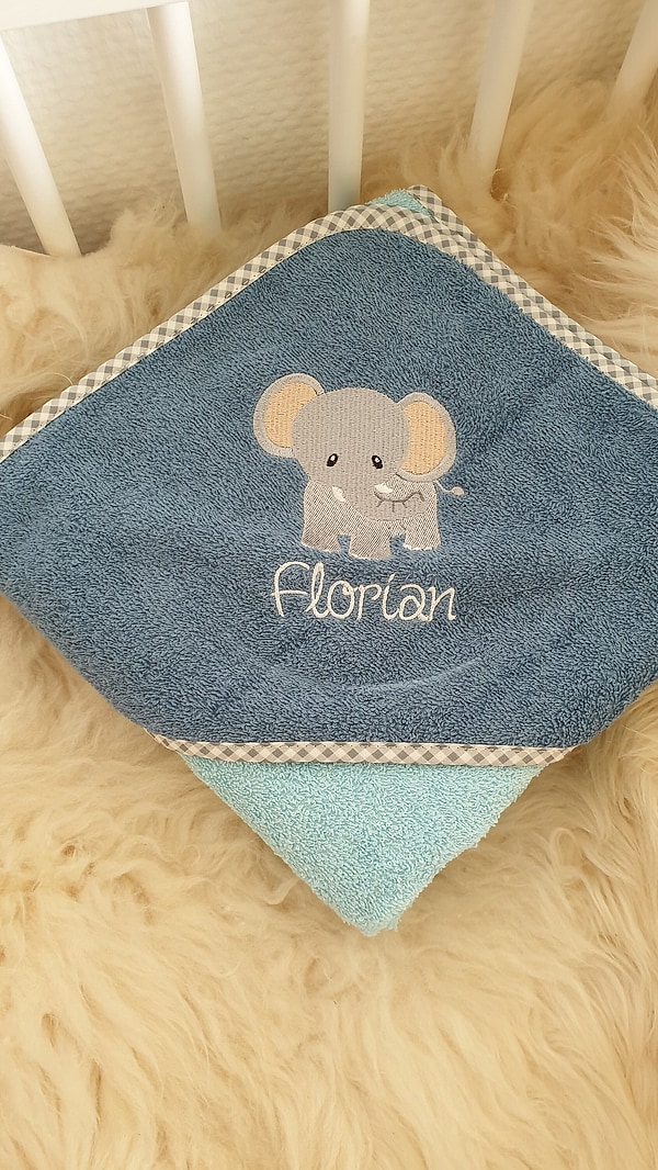 Babybadetuch Kapuzenhandtuch Elefant #2 petrol & Wunschname W498