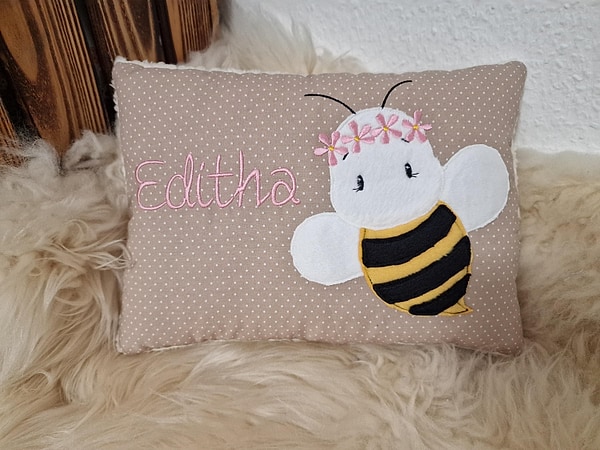 Kissen Biene Bienchen Punkte beige (hell) & Wunschnamen W1758