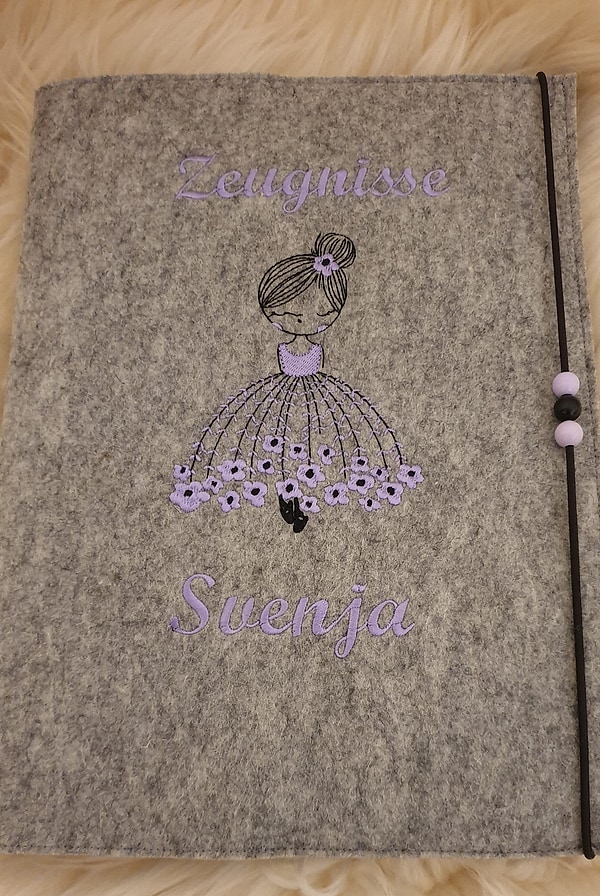 Zeugnismappe Ballerina Mädchen Blumen flieder mit Namen W96